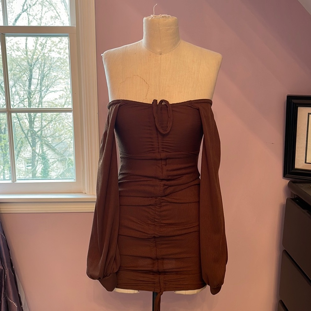 PLT RUCHED BROWN DRESS
